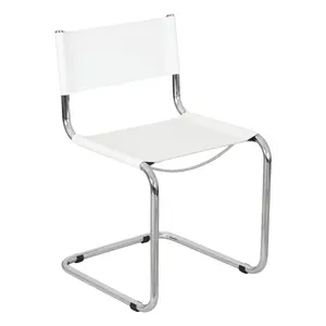 Breuer Chair Company Mart Stam Cantilever Side Chair w/ Chrome Frame & White Bonded Leather