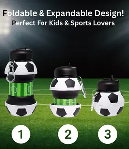 Collapsible Silicone Soccer Ball Water Bottle , 200ml-550ml BPA Free,Leak-Proof Spout, Portable Sports Drink Bottle, Food Grade, Leak Proof, Foldable Sports Bottle with Carabiner Clip - Gift for Hiking, Gym, School, Sports & Travel.