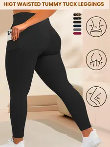 High Waist Plus Size Stretch Leggings with Side Pockets, Ultra Soft and Opaque Fabric, Perfect for Running and Yoga, Available in Multiple Colors