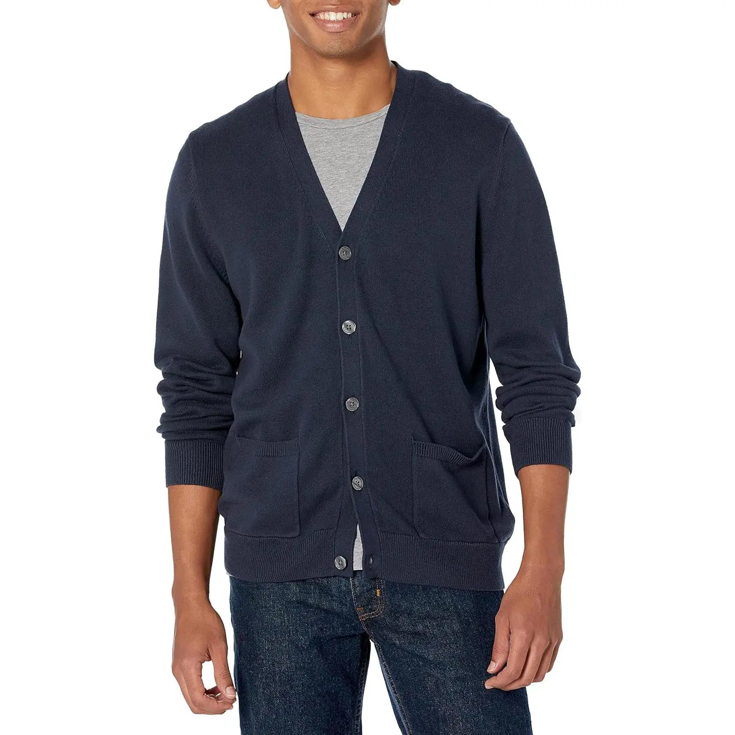 Men's Classic Cotton Knitwear Cardigan, Soft Plain Long Sleeve Sweater for Everyday Casual Wear and Layering, Tops, Menswear, Longsleeves, Button, Knitting, Layer Friendly, All Seasons, Machine Washable