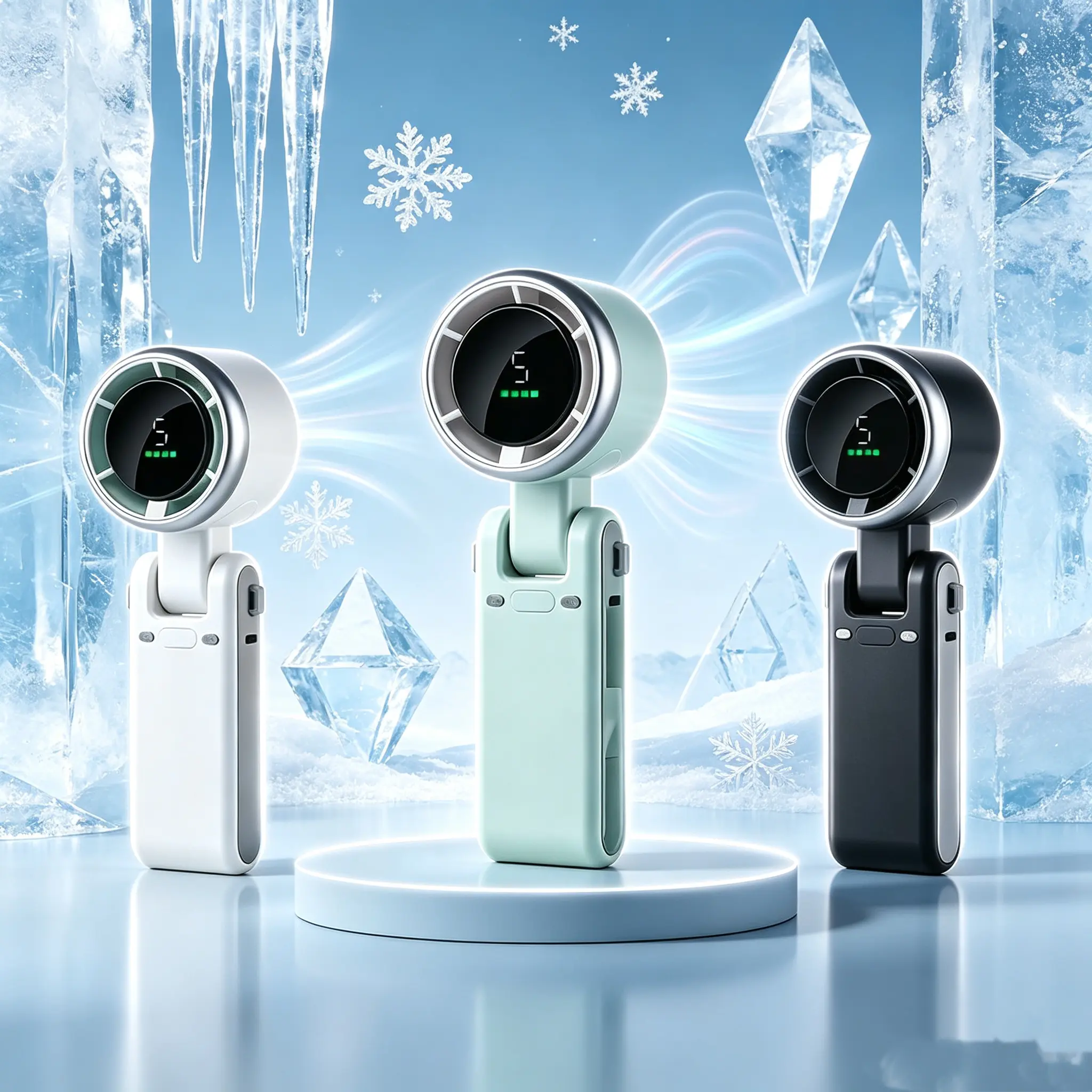 2026 New handheld turbocharged fan rechargeable- 3 IN 1 Turbo Fan, 3 Colour + 5 Gear Wind,4000mAh Battery Operated, 3 IN 1 Hand Fan Rechargeable Portable Rechargeable Pocket Fan, 3 in 1 Foldable & Hanging Neck Fan, Multifunction, Durable, 4000mAh Battery