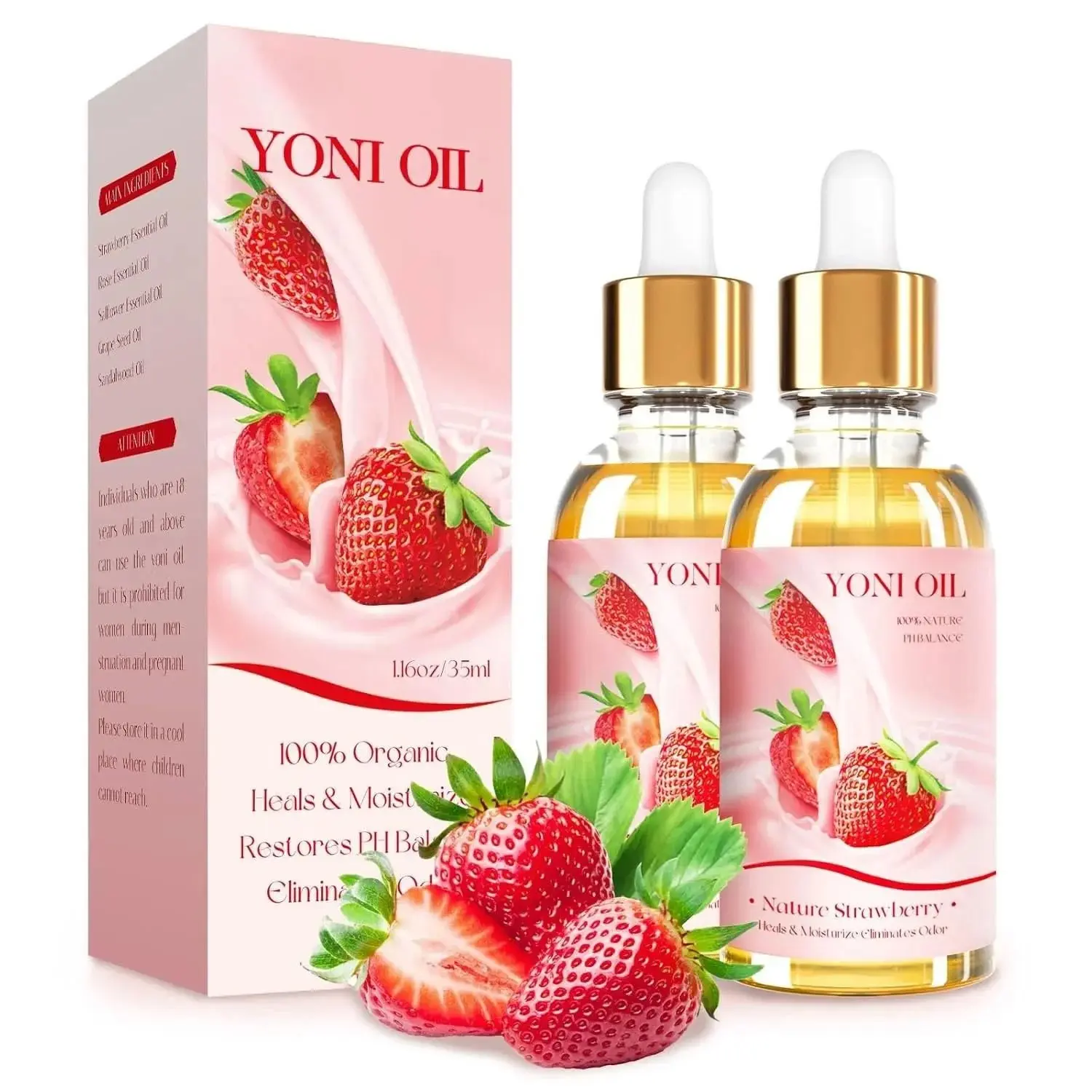 2PCS Yoni Oil Organic Feminine Oil  Moisturizer - Ph Balance for Women - Feminine Deodorant - Eliminates Odor With Strawberry Essential Oil, All Natural Yoni Oil