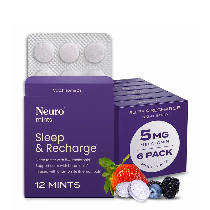 Neuro Melatonin Mints for Better Sleep - Fast Dissolve Sugar-Free Sleep & Recharge Mints with Lemon Balm & Chamomile - Night Berry Flavor