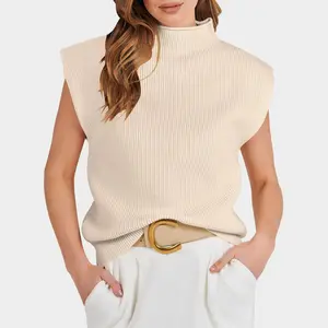 ANRABESS Women's Mock Neck Sleeveless Sweater Vest Casual Solid Cap Sleeve Knit Pullover Tank Tops 2025 Clothes