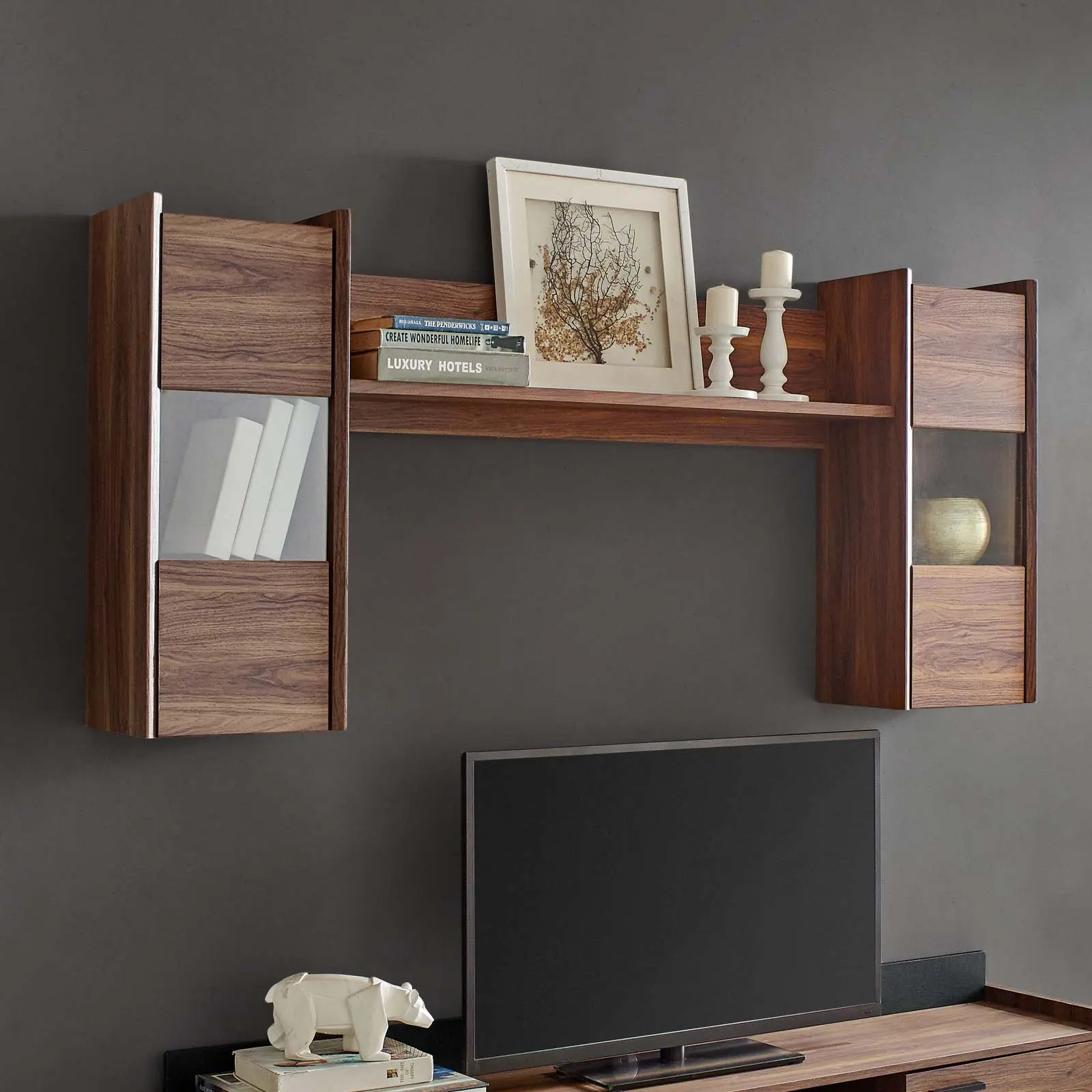 Modway Visionary Wall Mounted Shelves in Walnut