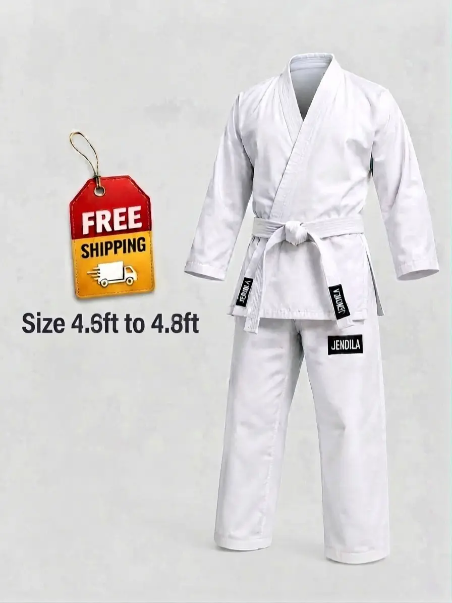 Traditional Martial Arts Uniform with Jacket, Pants & White Belt Lightweight Karate Gi Set for Kids & Adults (Size 1)