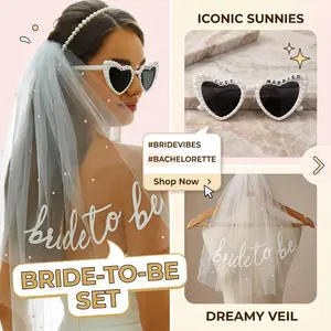 Bride-To-Be Veil and Heart-Shaped Sunglasses Set, Bridal Party Single Party Accessories, Wedding Gift Decoration, Engagement Present for Brides