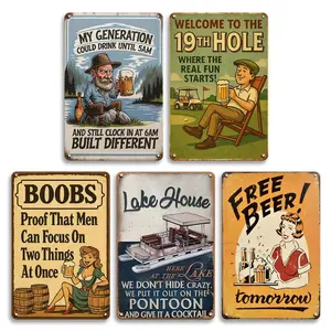 5pcs Beer Theme Tin Signs Funny Bar Pub Quotes Poster Wall Art Decorative Metal Signs & Plaques For Home Man Cave Garage Bar Pub Cafe Shop Store Decoration
