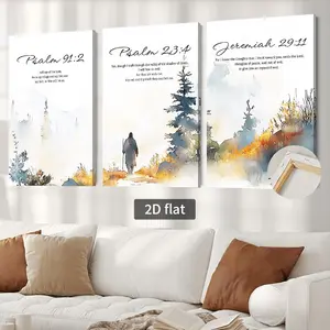 3 Piece Bible Verse Canvas Wall Art Set, Psalm 91:2, Psalm 23:4, Jeremiah 29:11, Rustic Wood Frame, Inspirational Religious Home Decor