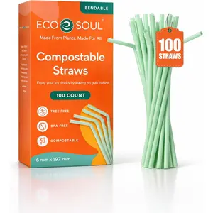 100 Count 8.25" Eco-Friendly Disposable Bendable Straws for Cocktail Cold Drink Smoothie