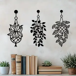 Metal Hanging Plant Design Wall Art, 3 Counts/set Boho Style Wall Decor, Wall Hanging Ornament for Home Living Room Bedroom Study Room, Hangable