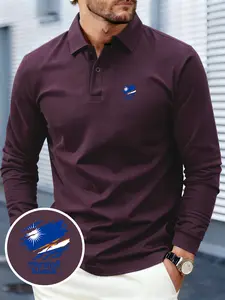 Men's Marshall Islands Print Long-Sleeve Polo Shirt, Soft & Breathable Fabric, Comfortable for All Seasons, Fashionable & Versatile, Suitable for Business Gatherings, Outdoor Sports & Daily Wear, Men's Casual & Business Collared Shirt