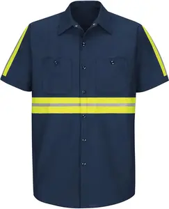 Yellow Silver Enhanced Visibility Work Shirt Short Sleeves for Men 52% Cotton 48% Poly Blend,Right Left Open Pocket, Pen Stall
