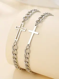 High-Quality Stainless Steel Cross Couple Bracelets Set, Unisex Boho Style Alloy Chain, Fashion Hip Hop Punk Jewelry for All Seasons, Exquisite Bracelet
