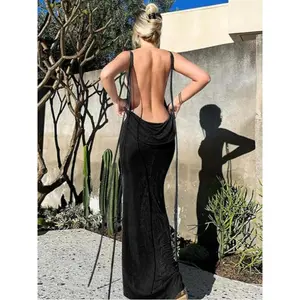 Women’s solid-color backless pleated slim-fit dress; street-style sleeveless fashion skirt with slim shoulders; suitable for parties, clubs, and dates; women’s summer clothing; Valentine’s Day clothing; GARMENTARY women’s clothing