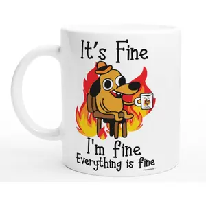 It's Fine Fun Coffee Cup 11oz Ceramic Tumbler Reusable Washable Drinkware with Hilarious Dog Design Perfect Gift for Men & Women Beverage Mug White Reuse Microwave Safe