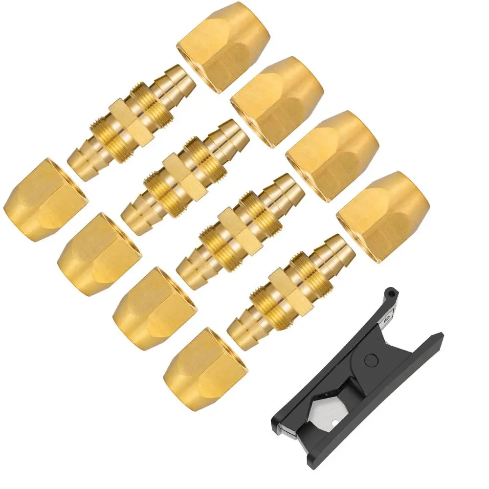 4Pcs Solid Brass Reusable Fittings For 1/4-Inch ID PU Polyurethane Hose, Air Hose Splicer End Repair Fittings