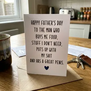 Funny Father's Day Card for Husband, To The Man Who Buys Me Food Greeting Card, Naughty Adult Joke Father's Day Gift from Wife, Sarcastic Card