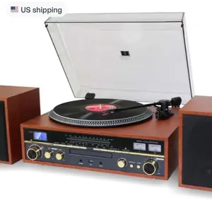TechPlay Commander 3 Speed Turntable w/Pitch Control CD Player Amplifier W/VU Meter Bluetooth and USB Recording… (Wood)