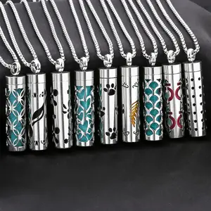 Fashion hollow cylinder fragrance pendant, stainless steel fragrance necklace pendant, with 10 cotton fragrance perfume diffuser necklaces, hollow cylinder necklace necklace, personalized exquisite and versatile daily wear accessories  Modern Dainty