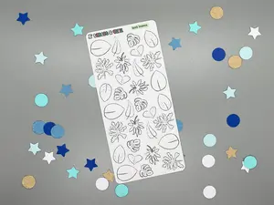 Plant Themed Lush Leaves DIY Color Black & White Sticker Sheet