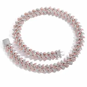 M3-9269 Heavy Two-Tone Rose Gold Silver Thorn Cuban Link Chain, Fully Encrusted Crystal Spiked Bling Choker, Unique Edgy Hip Hop Street Jewelry Gift for Rappers