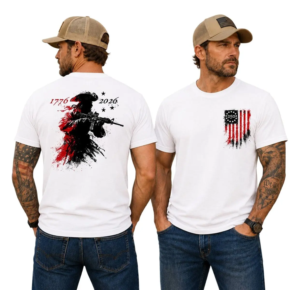 250th Anniversary Distressed American Flag T Shirt, Revolutionary Soldier Graphic Tee, America 250 Patriotic T Shirt, Unisex Short Sleeve Tee, Graphic Streetwear T-Shirt