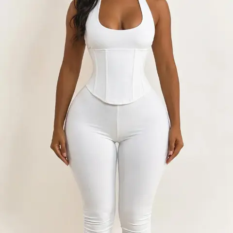 Women’s Seamless Shapewear Halter Bodysuit 2-Piece Set, Tummy Control Waist Trainer & Butt Lift Jumpsuit