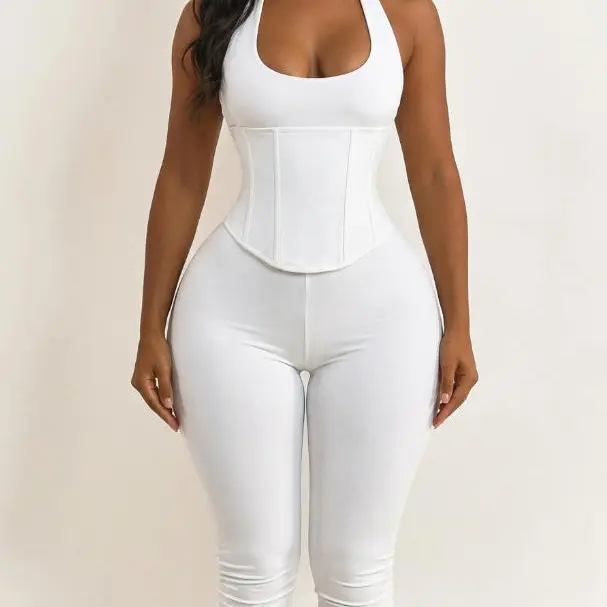 Women’s Seamless Shapewear Halter Bodysuit 2-Piece Set, Tummy Control Waist Trainer & Butt Lift Jumpsuit