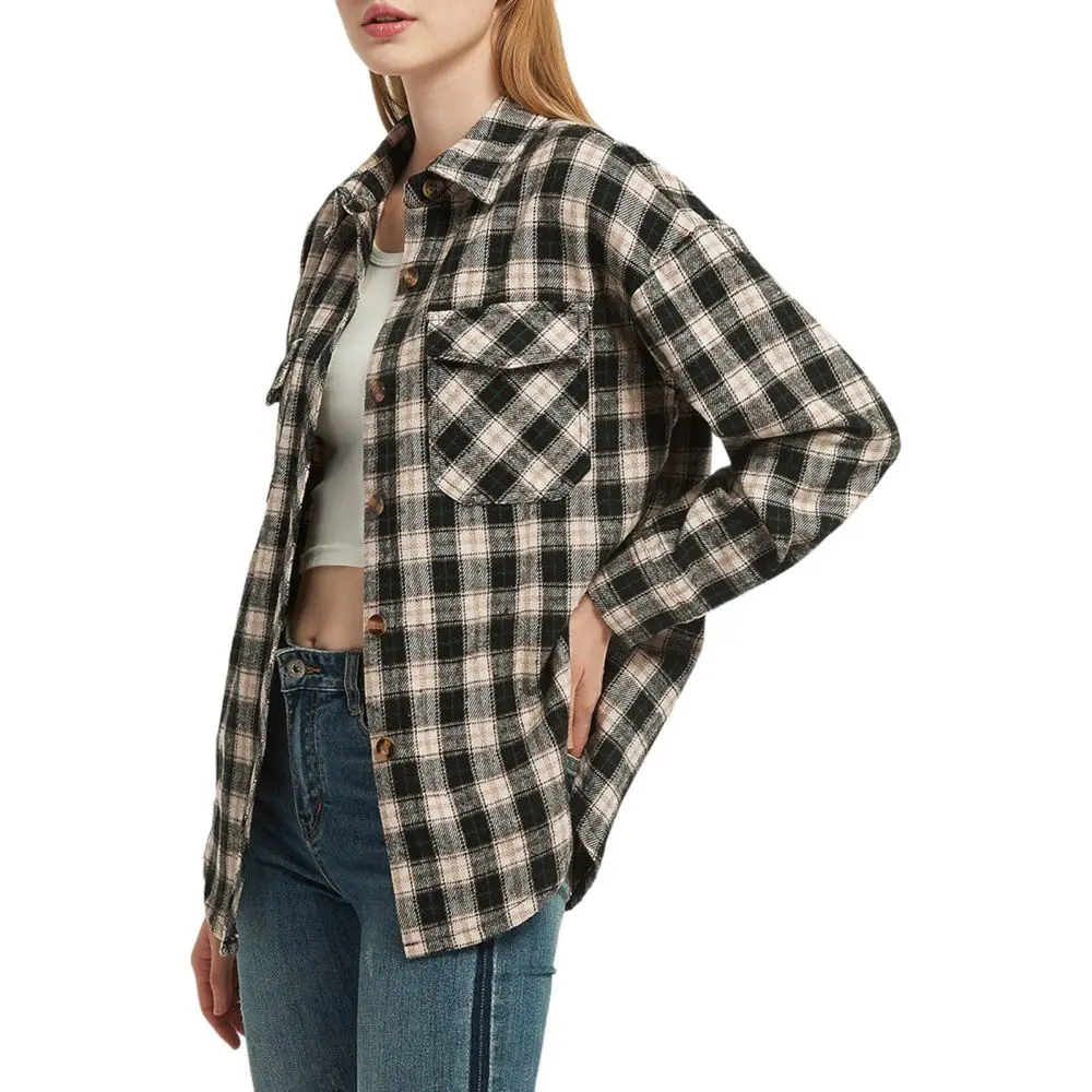 Anna-Kaci Women's Plaid Shacket Jacket Button Down Fall Shirts Coat- Small Navy