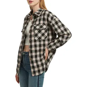 Anna-Kaci Women's Plaid Shacket Jacket Button Down Fall Shirts Coat- Small, Navy