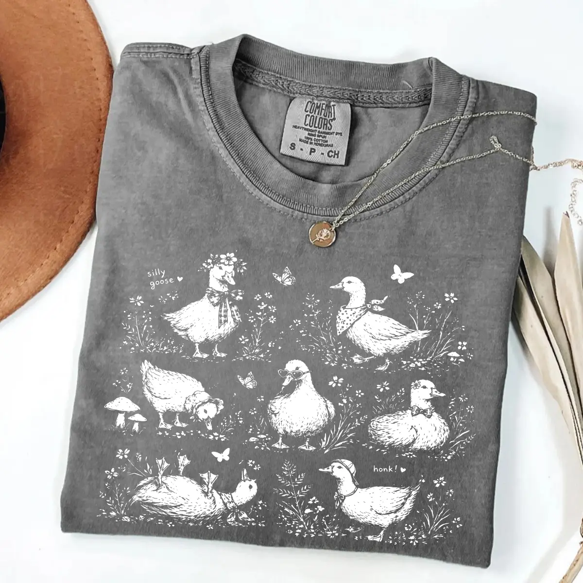Comfort Colors Vintage 90s Silly Goose T-Shirt, Cottagecore Duck T-Shirt, Retro Floral Farm Animal Tee, Whimsical Tshirt, Funny Trendy Gift