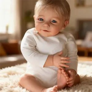 Artisanal 22-Inch Heirloom Reborn Doll with Short Blonde Hair Radiant Blue Eyes White Romper 3/4 Arms 55cm Collectible Doll