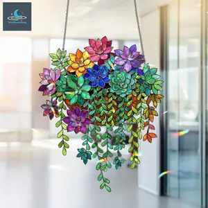 Succulent Suncatcher, Acrylic Style Window Hanging, Rainbow Botanical Window Decor, Plant Lover Gift