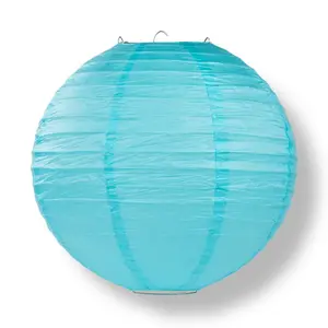 12 PACK | 12" Baby Blue Even Ribbing Round Paper Lantern, Hanging Combo Set