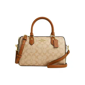 COACH Rowan 25 Logo Zipper Closure Coated Canvas Shoulder Crossbody Handbag Medium Women's Light Khaki