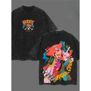 Retro 90s Street Style Clown Graphic Washed Faded T-Shirt, Gothic Y2K Vintage Anime Tee, Heavyweight Cotton Casual Streetwear Top, Trendy Gift for Anime Fans & Comic Book Aficionados