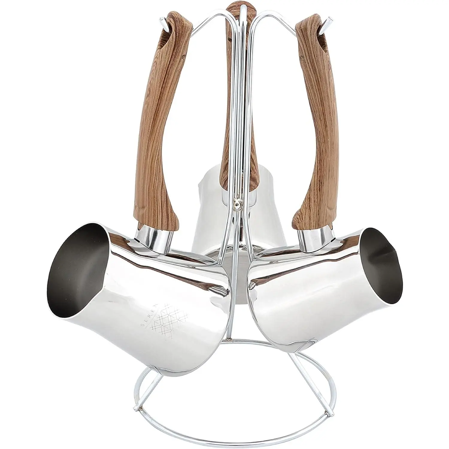 Turkish Coffee Pot Cezve, Milk Warmer, Ibrik Briki Greek Arabic Coffee Pot, Set of 3, Stovetop Coffee Maker, Traditional Stainless Steel Rust Free w/Hanging Base