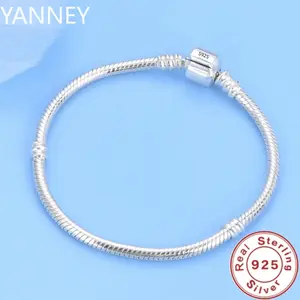 US-FASHION - Famous Brand Original Certified 925 Sterling Silver Bracelet for Women DIY Charms Beads Snake Link Chain Classic Wrist Jewelry