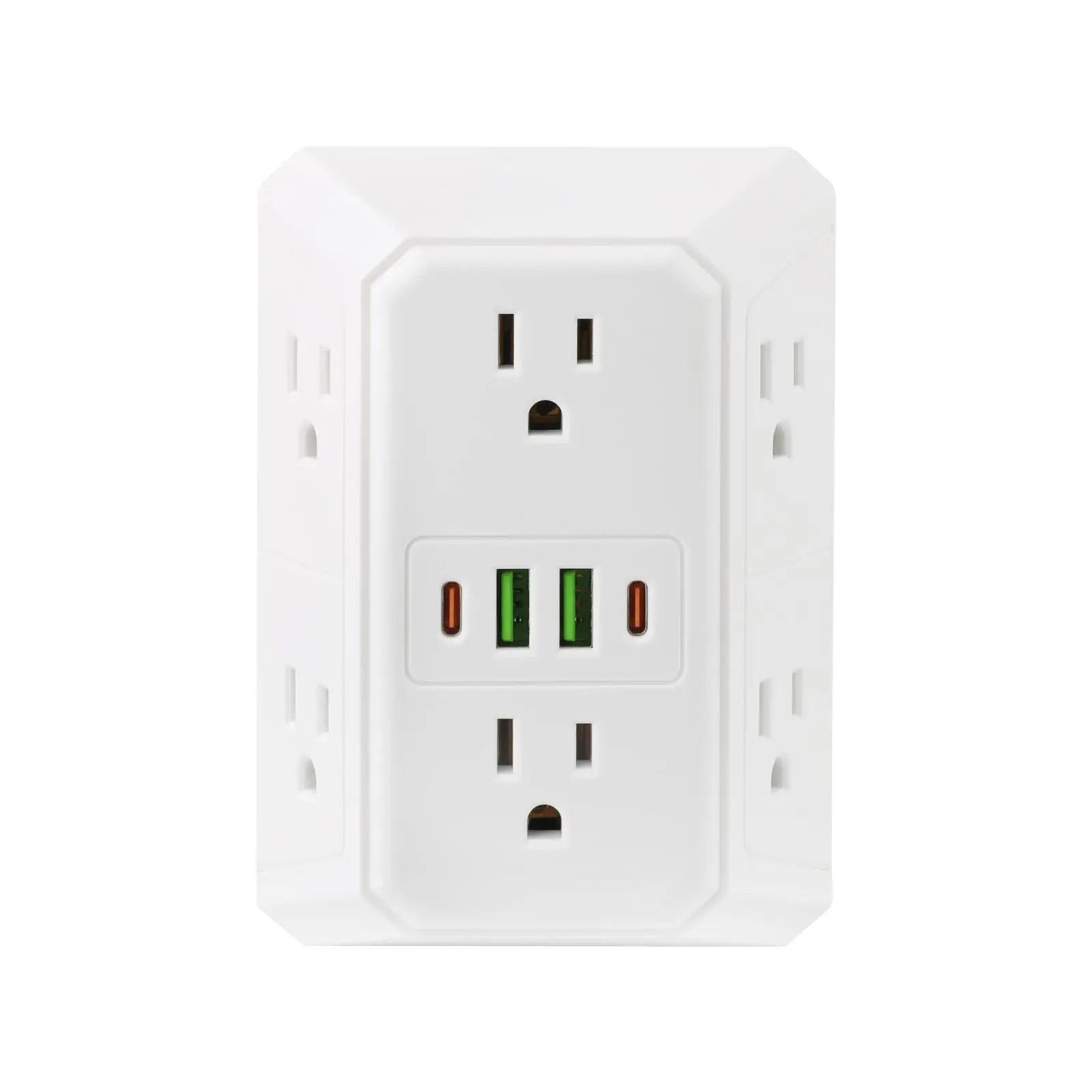 Wall Charger Surge Protector, 6 Outlet Splitter with 4 USB Ports (2 USB C), Multiple 3 Sided Multi Plug Wall Adapter Power Strip for Home Office Kitchen Travel, White