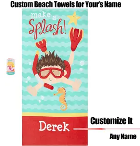 Kids Personalized Bath/Beach Towel Custom with Your Name for Pool Vacation Spring Break Camp Cruise, Super Strong Absorbent, Microfiber, 30 In x 60 In, Mermaid