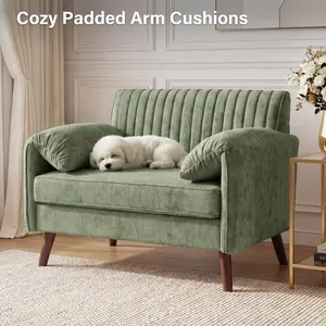 Modern Elegant Oversized Accent Chair, 43.3" Piping Single Armchair with Quilting Backrest, Padded Arms, Wood Legs for Living Room, Bedroom, Office, Chenille, Green