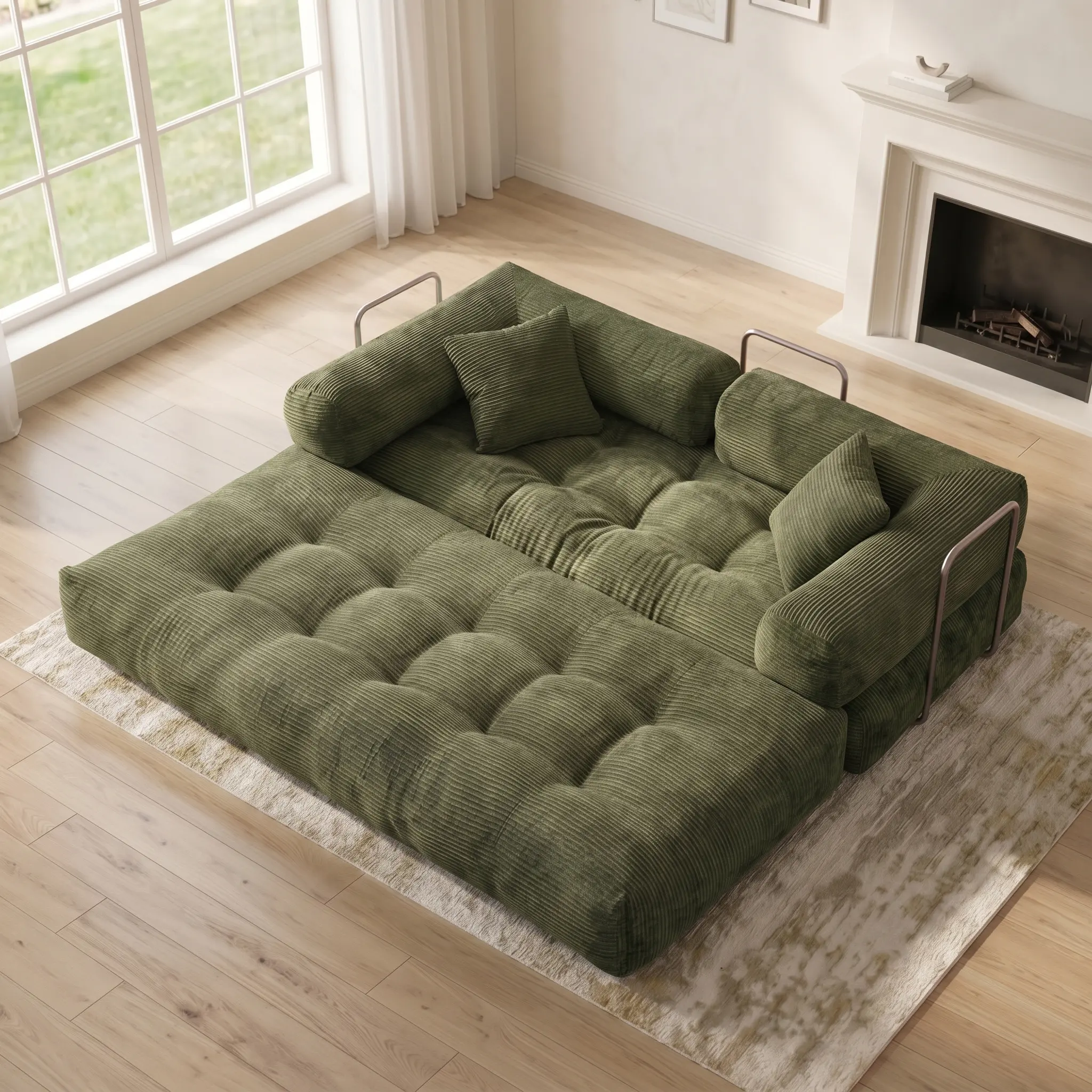 80.7'' Floor Sofa Bed, high quality sponge cushion comfortable corduroy convertible cloud sofa, multifunctional floor sofa bed, futon sofa suitable for living room, bedroom, study, apartment, rental room