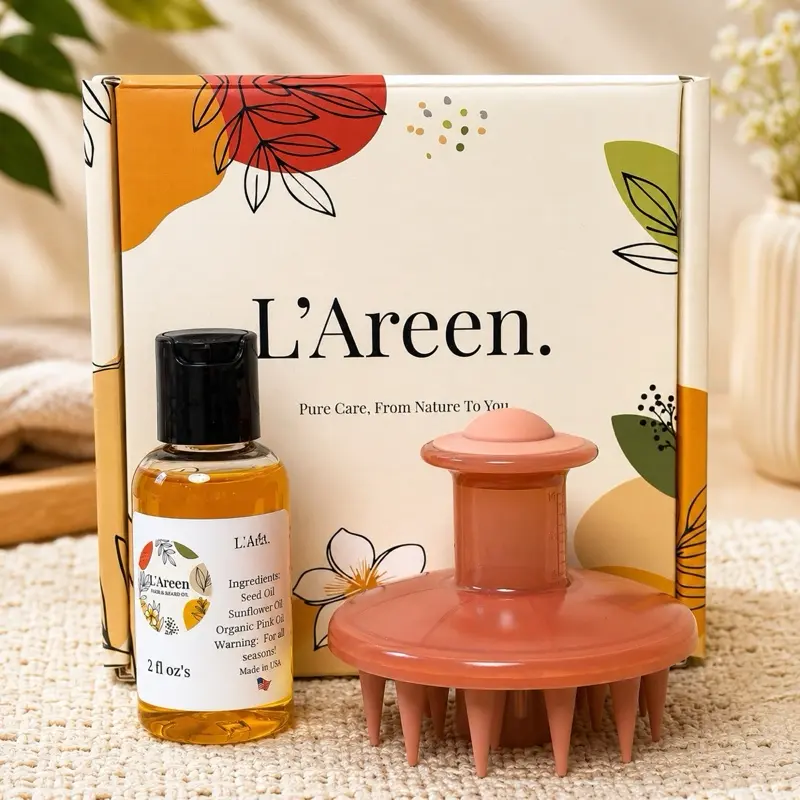 L’Areen Plumeria Hair Oil & Scalp Massager Bundle – 2-Piece Hair Care Set