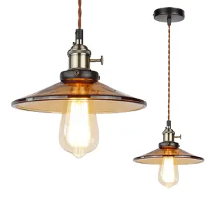 Modern Vintage Glass Pendant Light, Adjustable Hanging Lamp, Amber Glass Shade, Suitable for Kitchen Living Room Bedroom, E26/e27 Socket