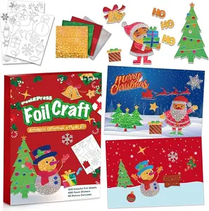 PoolsExpress Christmas Foil Craft for Kids No Mess Arts Creative Activity Travel Art and Crafts for Girls Boys Ages 4-9 Christmas Gifts with 100 Foil Sheets and 10 Picture Canvases