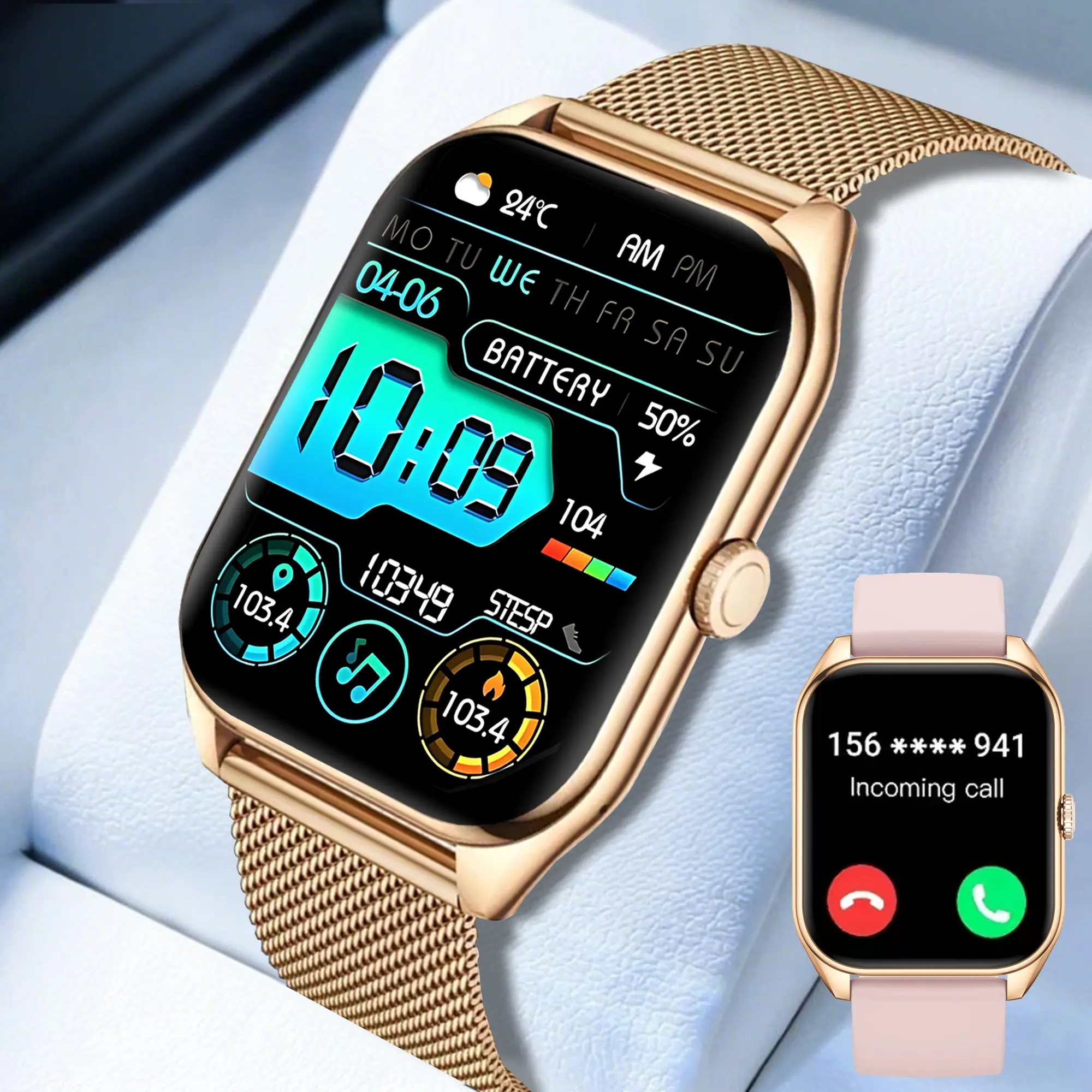 ultra-thin women's smartwatch, Digital smartwatch, Digital smart watches, Wearable, wireless calling, music control, 100+ sports modes, women's features, camera control, compatible with Android and iPhone, the best holiday gift for women