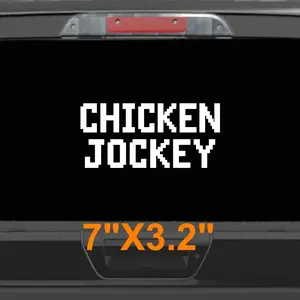 chicken jockey 8 bit text vinyl decal retro block style sticker for car, wall, desk, computer case, laptop, gamer decor, funny mining craft quote