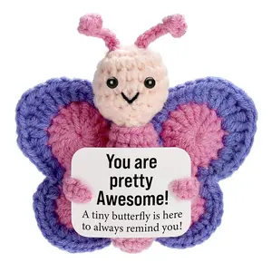 Positive Crochet Butterfly Gift for Women, Mini Handmade Emotional Inspirational Support Plush for Friends, Coworkers, Boss, Girls, Teachers on Birthday Christmas Valentines, Mother's Day, Easter, Christmas Stocking Stuffing Gifts