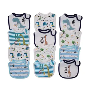 12 Pack Baby Drool Bibs Soft Skin Friendly Cotton Feeding Bibs for Boys Girls Adjustable Snap Closure Waterproof Breathable Teething Feeding Spit Up Protection Easy to Clean Cartoon Dinosaur Animal Prints